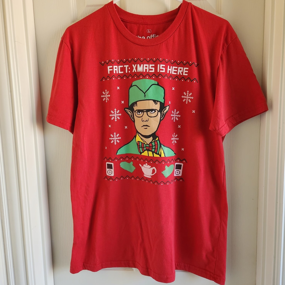 The‎ Office Dwight Schrute Christmas T-Shirt "Fact: Xmas Is Here" Elf Tee Size L